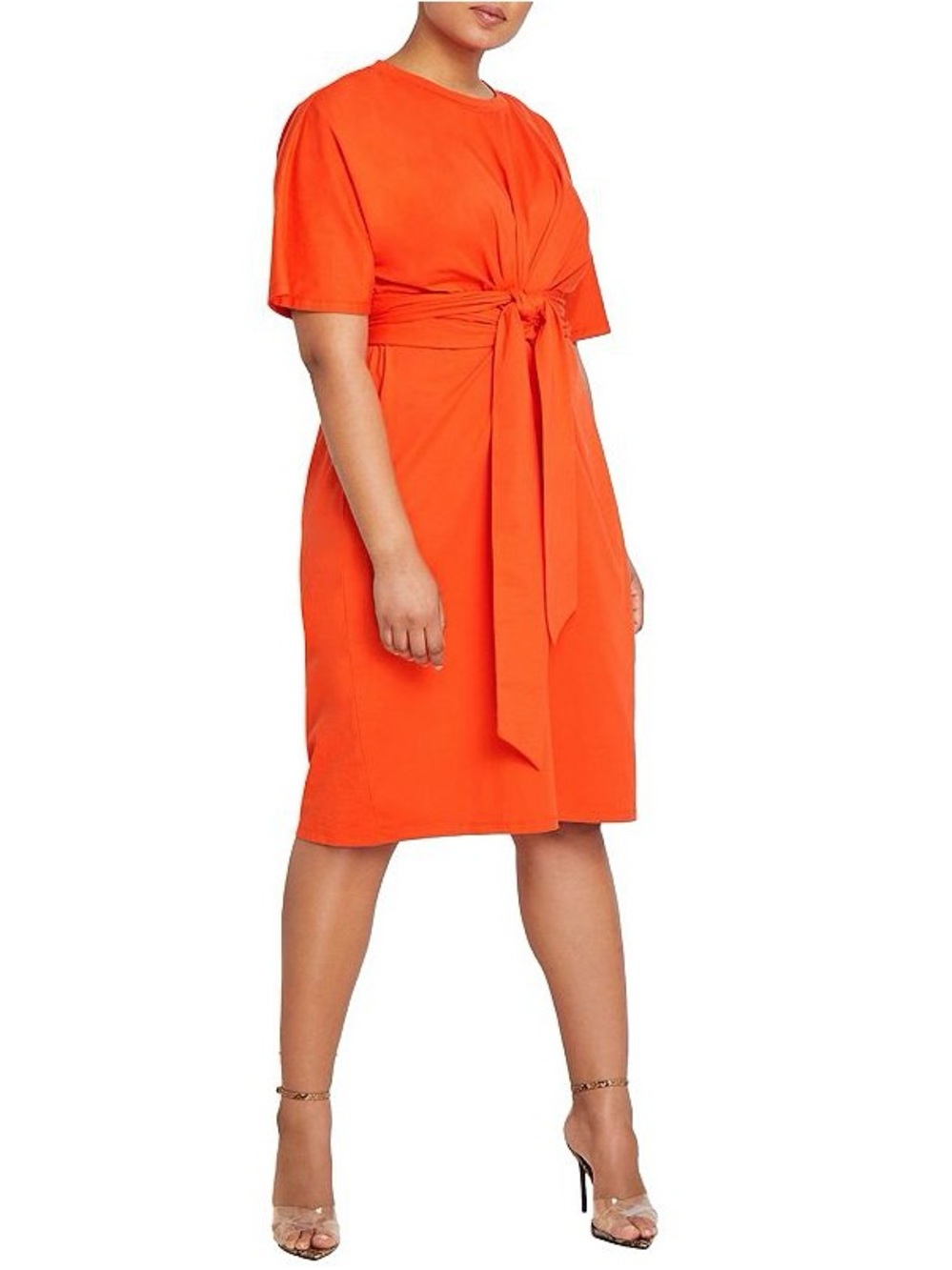 Eloquii New With Tag Tie-Waist Orange Dress Size 22 Plus Size Short Sleeve